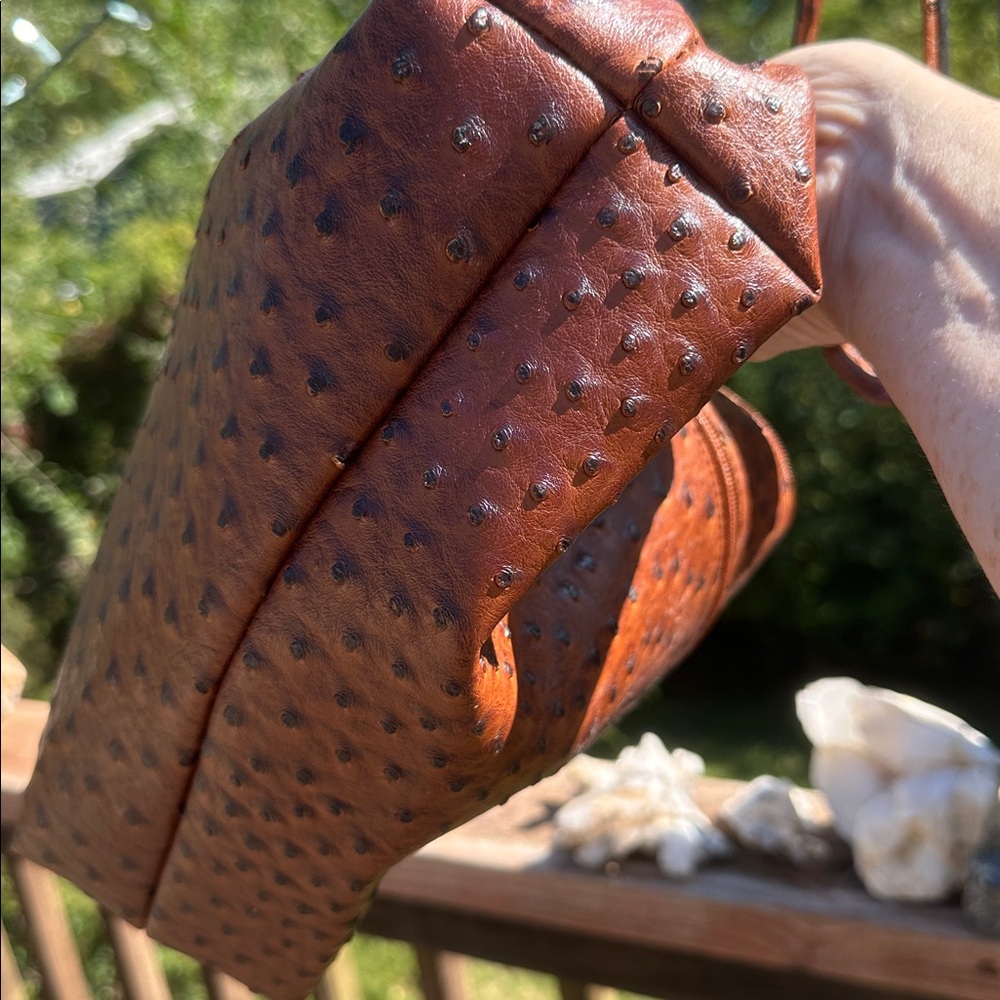 Ostrich embossed Crossbody Bag.  EC. - Picture 5 of 5
